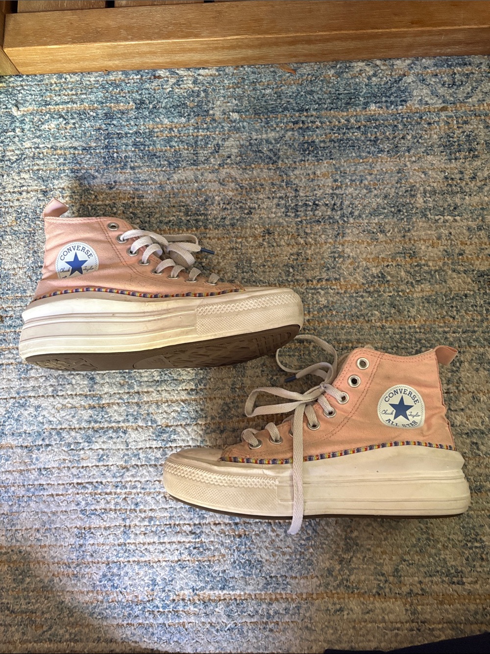 Converse Pink High Top Platform Sneakers with Rainbow Trim
